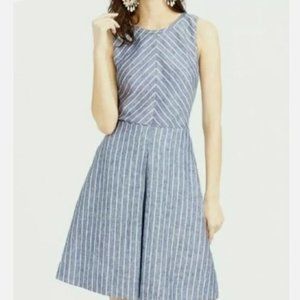 J. Crew Women Chevron Striped Fit & Flare Dress Summer Cut Out Back Blue White 0